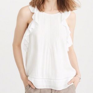 Abercrombie & Fitch White Pintuck Ruffle Tank
